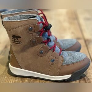 NEW Sorel Kids Girls Whitney Boots, Size 2 Tan/Gray Felt